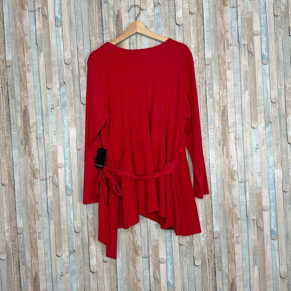 New Eloquii 18 Red V Neck Peplum Wrap Top Stretch Ponte Knit Tie Close Plus Size - Picture 5 of 11